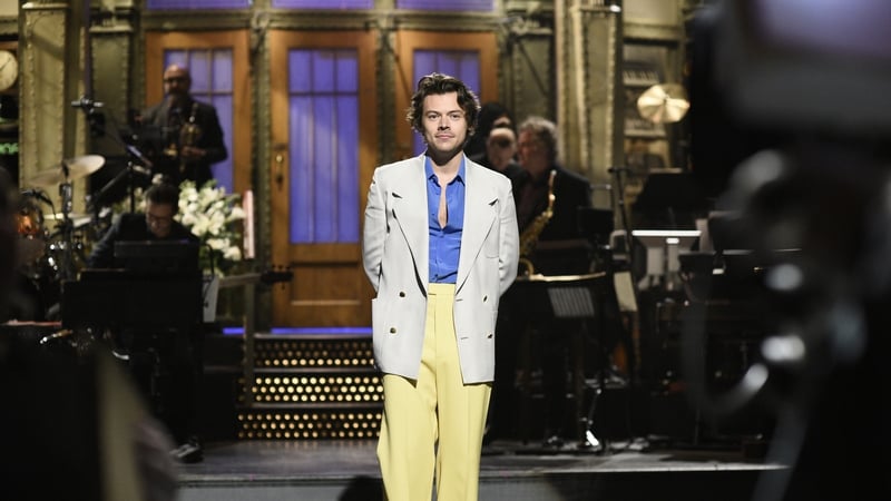 SATURDAY NIGHT LIVE -- "Harry Styles" Episode 1773 -- Pictured: Host Harry Styles during the monologue on Saturday, November 16, 2019 -- (Photo by: Will Heath/NBC/NBCU Photo Bank via Getty Images)