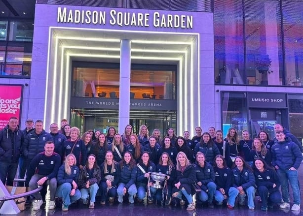 All-Ireland Camogie champions Galway with the O'Duffy Cup in Madison Square Garden in New York last week.