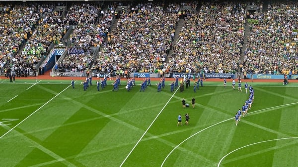 27 July 2025; The Kerry team march on their own during the parade before the GAA Football All-Ireland Senior Championship final match between Kerry and Donegal at Croke Park in Dublin. Photo by Piaras Ó Mídheach/Sportsfile
