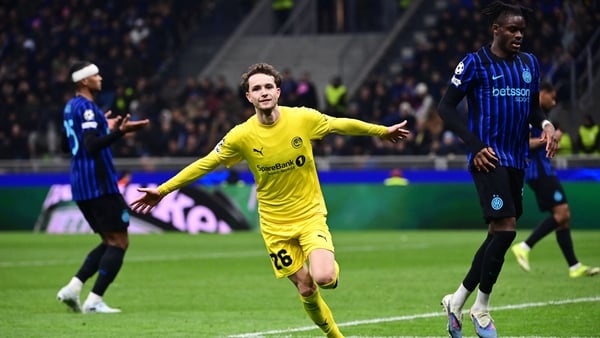 Haakon Evjen after scoring Bodo/Glimt's second goal against Inter Milan, Champions League play-off second leg, Feb 2026