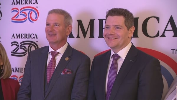 Minister Peter Burke and US Ambassador Edward Walsh are pictured at a photocall