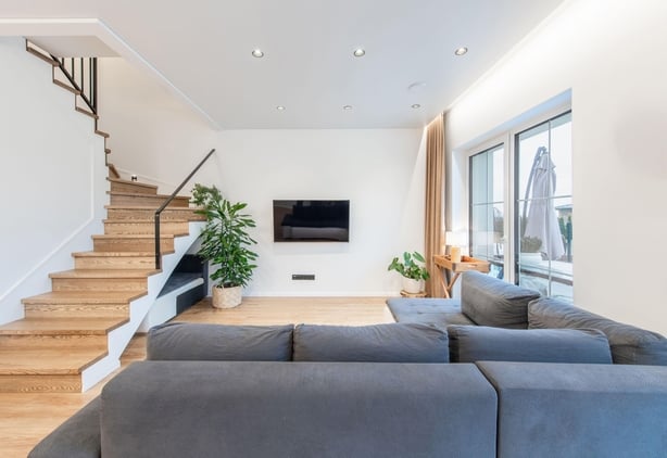 A living room with lots of natural light