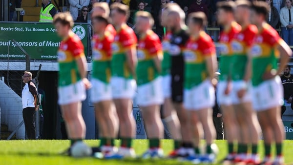 Carlow manager Joe Murphy, far left, ahead of his first game in charge of Carlow last year, a 14-point Leinster SFC defeat to Meath