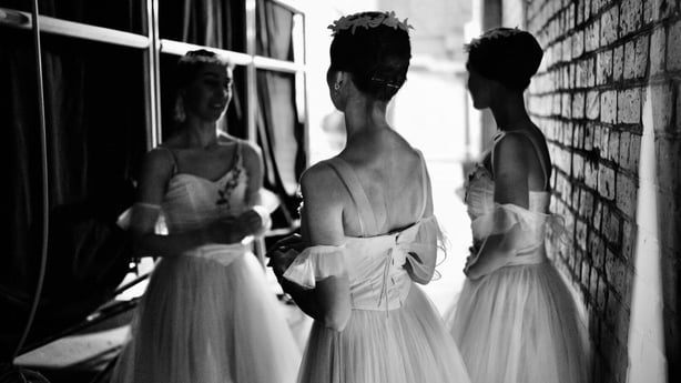Ballet dancers are pictured backstage in Ukraine