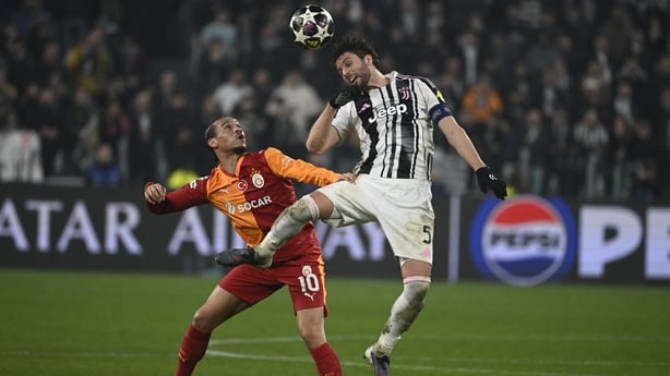Leroy Sané of Galatasaray in action against Manuel Locatelli of Juventus