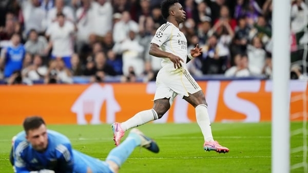 MADRID, SPAIN - FEBRUARY 25: Vinicius Junior left winger of Real Madrid and Brazil celebrates after scoring his sides first goal during the UEFA Champions League 2025/26 League Knockout Play-off Second Leg match between Real Madrid C.F. and SL Benfica at