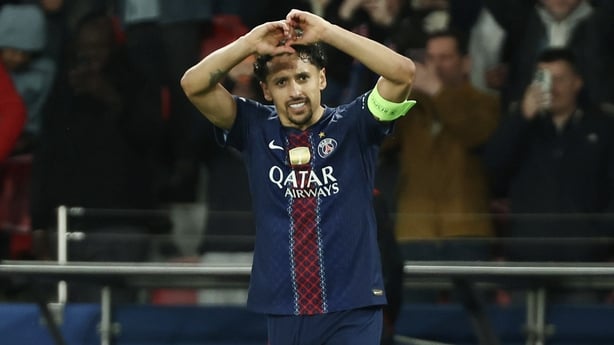 Paris, France - February 26: Marquinhos of Paris Saint-Germain celebrates goal during the UEFA Champions League 2025/26 League Knockout Play-off Second Leg match between Paris Saint-Germain and AS Monaco at Parc des Princes on February 25, 2026 in Paris, France. (Photo by Tnani Badreddine/DeFodi Ima