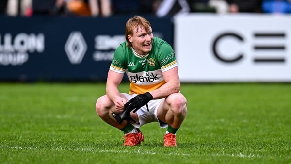 Cormac Egan of Offaly after his side's defeat in the Tailteann Cup quarter-final match between Kildare and Offaly at Cedral St Conleth's Park in Newbridge, Kildare. Photo by Piaras Ó Mídheach/Sportsfile