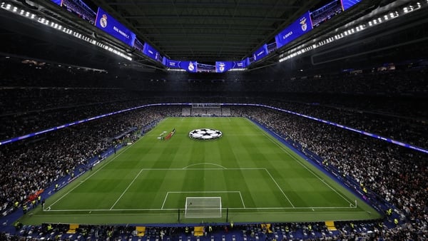 General view inside Stadium Santiago Bernabeu during the UEFA Champions League 2025/26 League Knockout Play-off Second Leg match between Real Madrid C.F. and SL Benfica at Estadio Santiago Bernabeu on February 25, 2026 in Madrid, Spain.