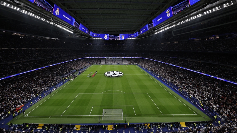 General view inside Stadium Santiago Bernabeu during the UEFA Champions League 2025/26 League Knockout Play-off Second Leg match between Real Madrid C.F. and SL Benfica at Estadio Santiago Bernabeu on February 25, 2026 in Madrid, Spain.