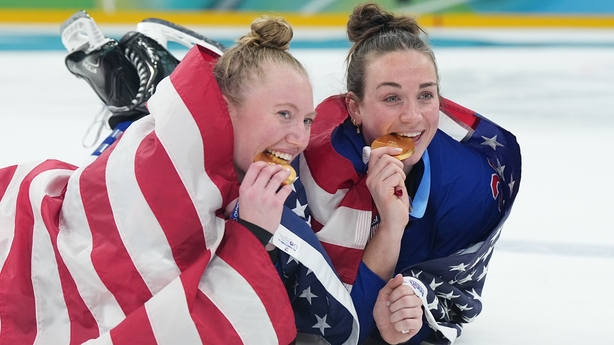Women's Ice Hockey: 2026 Winter Olympics: Caroline Harvey (4) of United States pose for a photo with her gold medal during the Women's Gold Medal match between United States and Canada at the Milano Santagiulia Ice Hockey Arena.Milan, Italy 2/19/2026 CREDIT: Erick W. Rasco (Photo by Erick W. Rasco