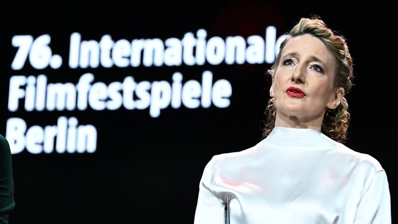 Berlinale director Tricia Tuttle speaks during the award ceremony of the 76th Berlinale, Europe's first major film festival of the year, in Berlin on 21 February, 2026 (Photo by RALF HIRSCHBERGER / AFP)