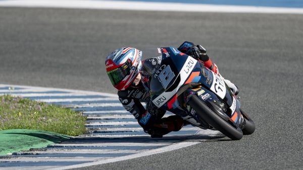 Jerez de la Frontera, Spain. 14 February 2026. Rider #8 Eddie O'Shea (MLav Racing) at a turn during the Jerez Moto3 Tests 2026 at Circuito de Jerez Angel Nieto. (Photo by: David Sarmiento/VWPics/Universal Images Group via Getty Images)