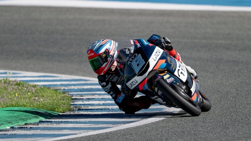 Jerez de la Frontera, Spain. 14 February 2026. Rider #8 Eddie O'Shea (MLav Racing) at a turn during the Jerez Moto3 Tests 2026 at Circuito de Jerez Angel Nieto. (Photo by: David Sarmiento/VWPics/Universal Images Group via Getty Images)
