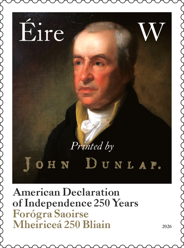 A stamp, issued by An Post, to mark the 250th anniversary of the American Declaration of Independence