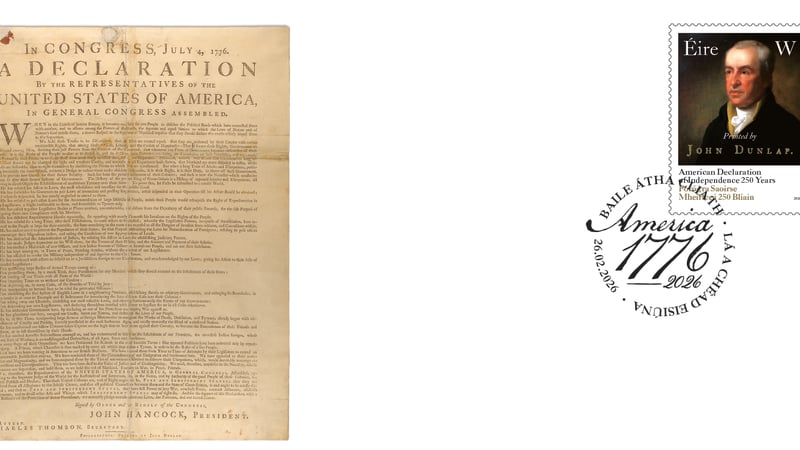 A stamp, issued by An Post, to mark the 250th anniversary of the American Declaration of Independence