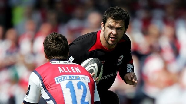 Saracens Andy Farrell is tackled 