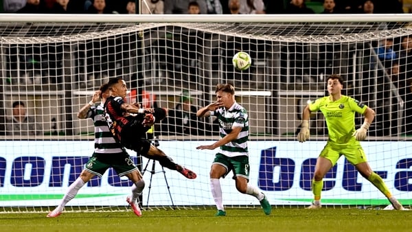 26 September 2025; Douglas James Taylor of Bohemians attempts an overhead kick during the SSE Airtricity Men's Premier Division match between Shamrock Rovers and Bohemians at Tallaght Stadium in Dublin. Photo by Ben McShane/Sportsfile