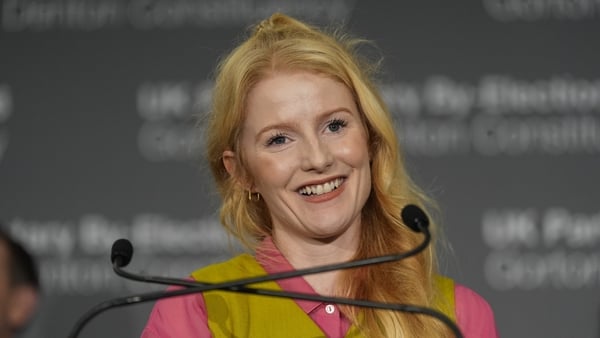 Green Party's Hannah Spencer celebrates winning the Gorton and Denton by-election at Manchester Central