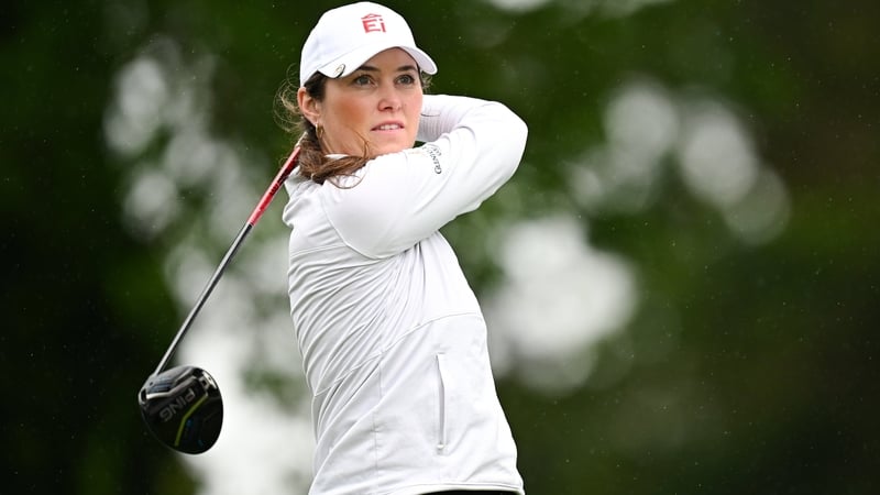 Kildare , Ireland - 4 July 2025; Aine Donegan of Ireland watches her tee shot on the 18th hole during day two of the 2025 KPMG Women’s Irish Open Golf Championship at Carton House Golf Club in Maynooth, Kildare. (Photo By Seb Daly/Sportsfile via Getty Ima