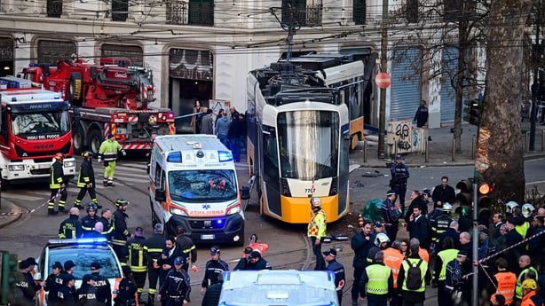 Derailed tram in Milan