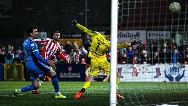 Michael Duffy scores his second goal of the night against Waterford