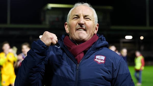 Galway United manager John Caulfield celebrates at full-time