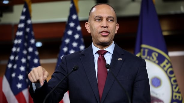 WASHINGTON, DC - FEBRUARY 18: House Minority Leader Hakeem Jeffries (D-NY) speaks at a news conference at the U.S. Capitol on February 18, 2026 in Washington, DC. Jeffries spoke on the ongoing shutdown of the U.S. Department of Homeland Security and the need for ICE oversight. (Photo by Kevin Dietsc
