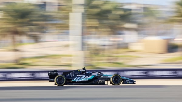 George Russell of Great Britain driving the (63) Mercedes AMG Petronas F1 Team W17 on track during day three of F1 Testing at Bahrain International Circuit on February 20, 2026 in Bahrain, Bahrain.