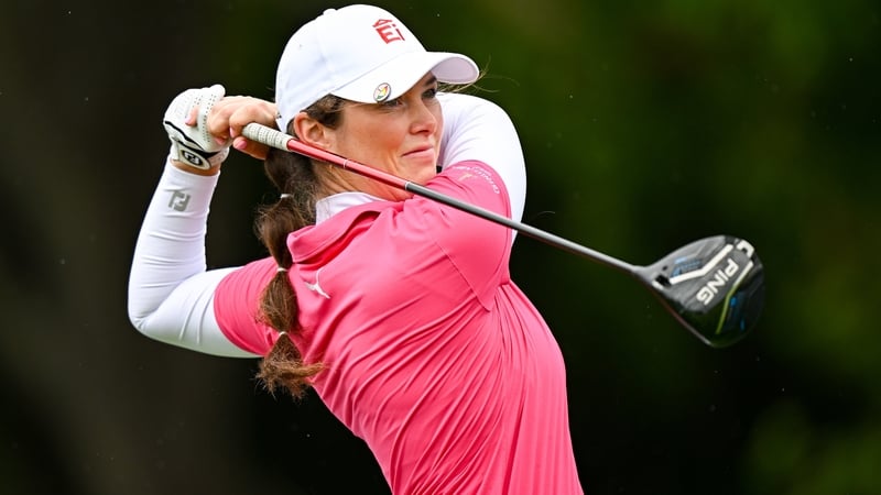 Aine Donegan of Ireland watches her tee shot on the first hole during day two of the 2025 KPMG Women’s Irish Open Golf Championship at Carton House Golf Club in Maynooth, Kildare.