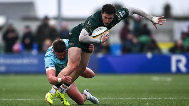 Connacht's Harry West is tackled by Ollie Smith of Glasgow Warriors