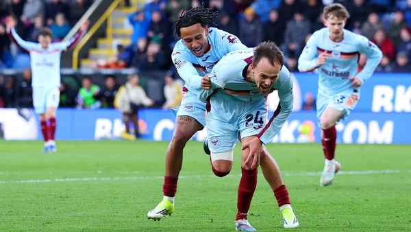 Mikkel Damsgaard of Brentford celebrates scoring his team's fourth goal during the Premier League match between Burnley and Brentford at Turf Moor on February 28, 2026 in Burnley, England.