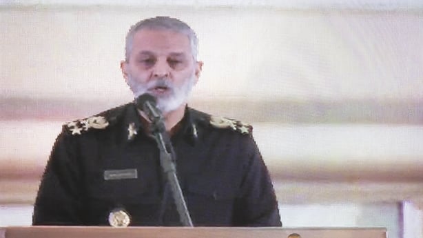 Major General Abdolrahim Mousavi, chief of staff of the Iranian Armed Forces, speaks during a ceremony at the Imam Khomeini Grand Mosque in Tehran, Iran, on August 7, 2025, to commemorate the civilians and Islamic Revolutionary Guard Corps (IRGC) generals killed during the 12-day war between Iran an