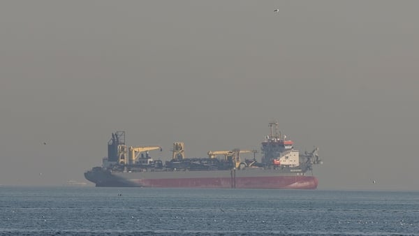 An oil tanker is pictured offshore in Dubai