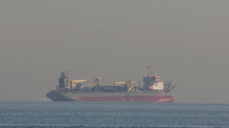 An oil tanker is pictured offshore in Dubai