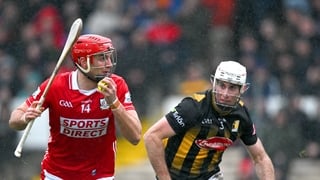 Brian Hayes of Cork is tackled by Mikey Carey of Kilkenny during the Allianz Hurling League Division 1A match between Kilkenny and Cork at UPMC Nowlan Park in Kilkenny.