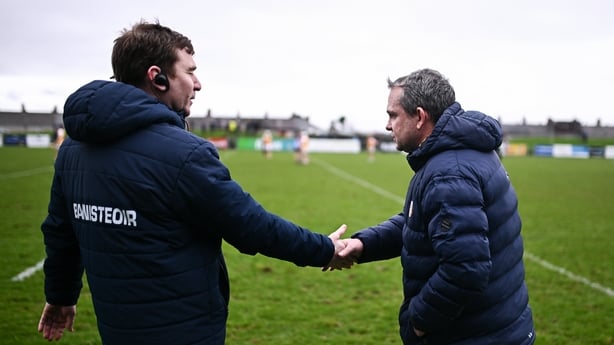Antrim manager Davy Fitzgerald, right, and Dublin manager Niall Ó Ceallacháin shake hands after the Allianz Hurling League Division 1B match between Antrim and Dublin at Corrigan Park in Belfast.