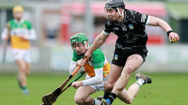 Aidan O'Connor of Limerick is tackled by Adam Screeney of Offaly during the Allianz Hurling League Division 1A match between Offaly and Limerick at Glenisk O'Connor Park in Tullamore, Offaly.