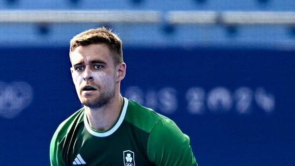 Lee Cole of Team Ireland during the men's pool B match between Team Ireland and Team Australia at the Yves-du-Manoir Stadium during the 2024 Paris Summer Olympic Games in Paris, France.