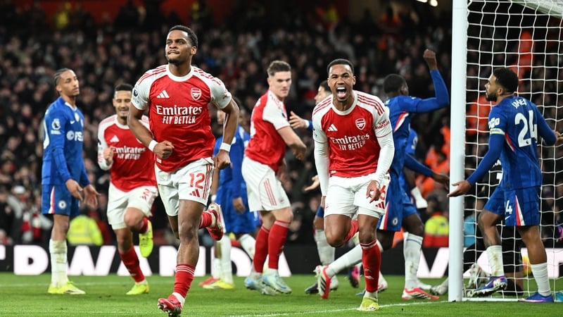 Jurrien Timber of Arsenal celebrates scoring his team's second goal during the Premier League match between Arsenal and Chelsea at Emirates Stadium on March 01, 2026 in London, England.