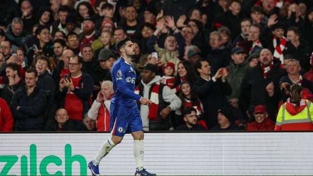 Chelsea's Portuguese midfielder #07 Pedro Neto walks off after receiving a red card, during the English Premier League football match between Arsenal and Chelsea at the Emirates Stadium in London on March 1, 2026. 