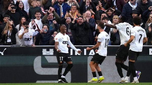 Largie Ramazani celebrates after scoring Valencia's opener