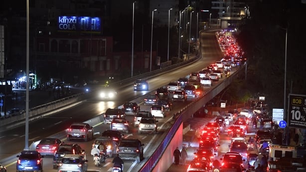 BEIRUT, LEBANON - MARCH 02: General view of the traffic created by thousands of people arriving in Beirut from southern Lebanon after the Israeli army threatened to attack more than 50 villages and towns in southern Lebanon and the Beqaa Valley, and asked residents to leave their homes in Beirut, Le