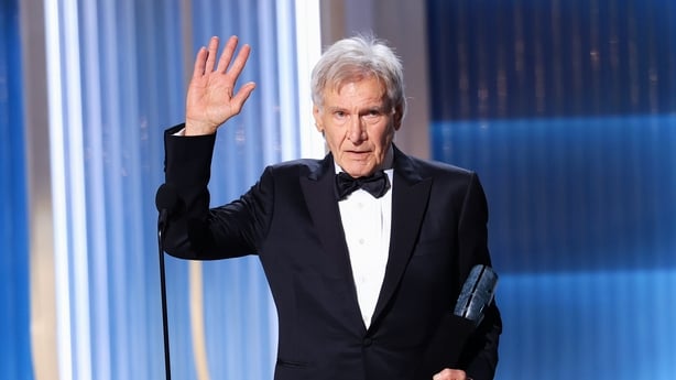 LOS ANGELES, CALIFORNIA - MARCH 01: Honoree Harrison Ford accepts the Screen Actors Guild Life Achievement Award onstage during the 32nd Annual Actor Awards at Shrine Auditorium and Expo Hall on March 01, 2026 in Los Angeles, California. (Photo by Matt Winkelmeyer/Getty Images)