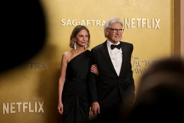 LOS ANGELES, CALIFORNIA - MARCH 01: (L-R) Calista Flockhart and Harrison Ford attend the 32nd Annual Actor Awards at Shrine Auditorium and Expo Hall on March 01, 2026 in Los Angeles, California. (Photo by Brianna Bryson/GA/The Hollywood Reporter via Getty Images)
