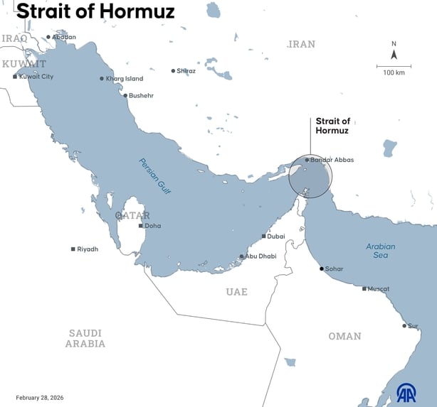 A map of the Strait of Hormuz