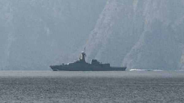 A navy vessel is seen sailing in the Strait of Hormuz