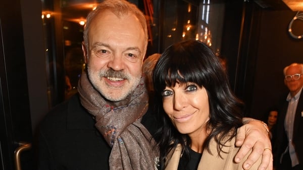 Graham Norton and Claudia Winkleman attend the Gala Opening of David Hockney: Bigger & Closer (not smaller & further away) at Lightroom on 21 February, 2023 in London (Photo by Dave Benett/Getty Images)