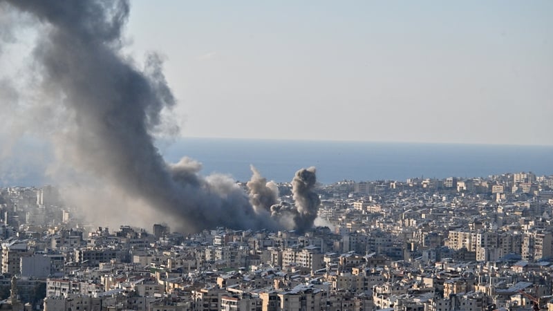 BEIRUT, LEBANON - MARCH 02: Smoke rises over buildings following intense Israeli airstrikes targeting the Burj al-Barajneh area in southern Beirut, Lebanon, on March 02, 2026. (Photo by Houssam Shbaro/Anadolu via Getty Images)