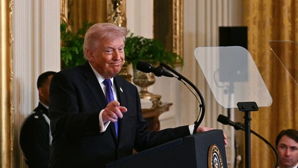 US President Donald Trump speaks during a Medal of Honor ceremony in the East Room of the White House